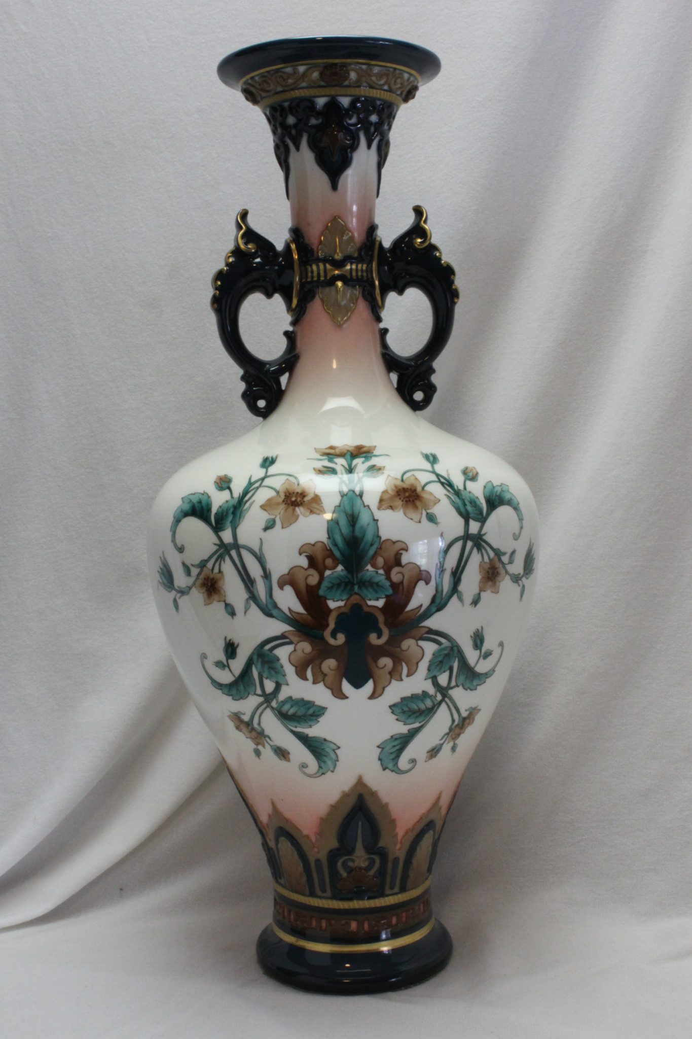 Hadley Worcester hand coloured vase shape F129 Hadley Worcester hand coloured vase shape F129