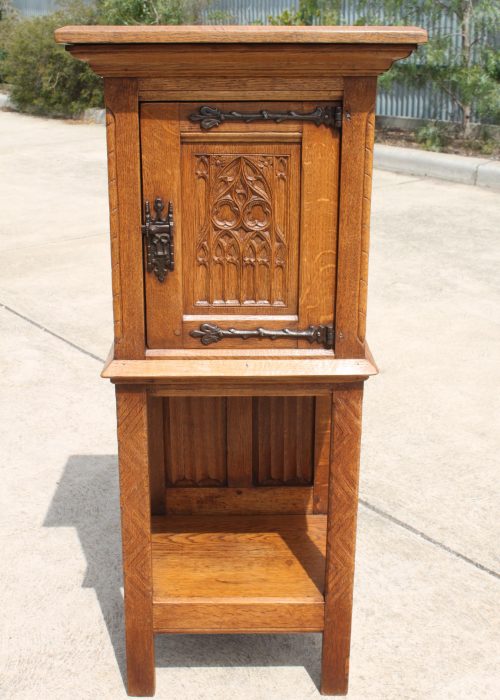 French oak gothic revival stand with cupboard French oak gothic revival stand with cupboard