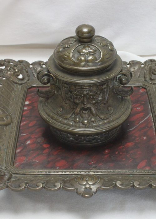 Brass and marble ink stand Brass and marble ink stand