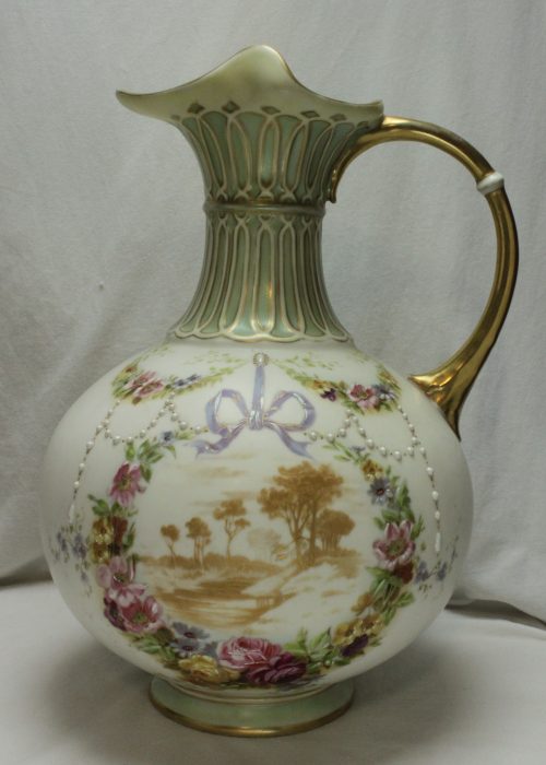 Painted and gilded parian jug or ewer Painted and gilded parian jug or ewer