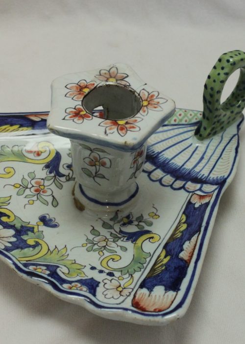 French faience candle holder in the shape of a fan French faience candle holder in the shape of a fan
