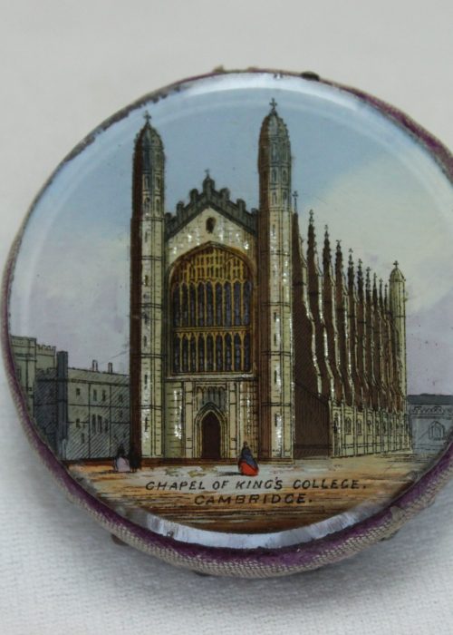 Souvenir reverse painted pin cushion Kings College Cambridge Souvenir reverse painted pin cushion Kings College Cambridge