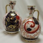 Pair of Copeland's hand painted and gilded Imari pattern vases