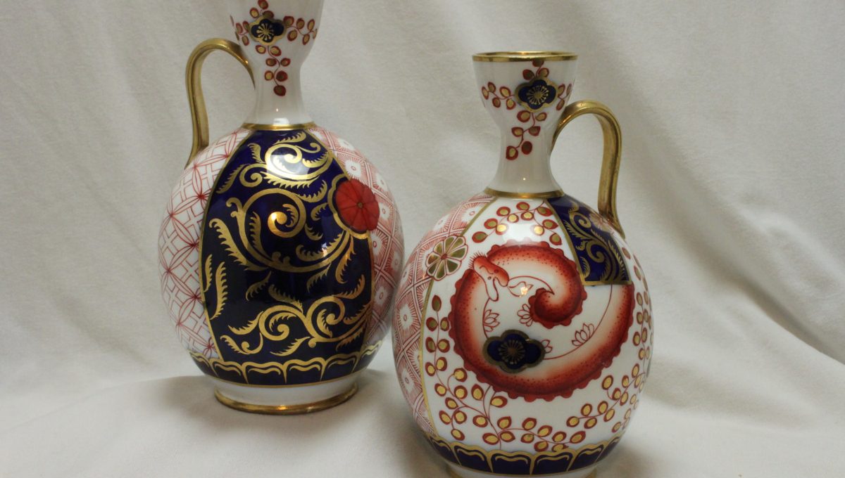 Pair of Copeland's hand painted and gilded Imari pattern vases Pair of Copeland's hand painted and gilded Imari pattern vases