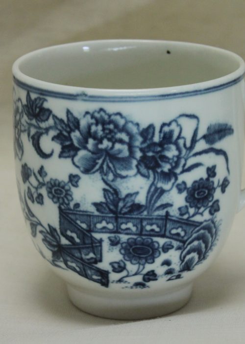 Caughley blue printed coffee cup Fence pattern Caughley blue printed coffee cup Fence pattern