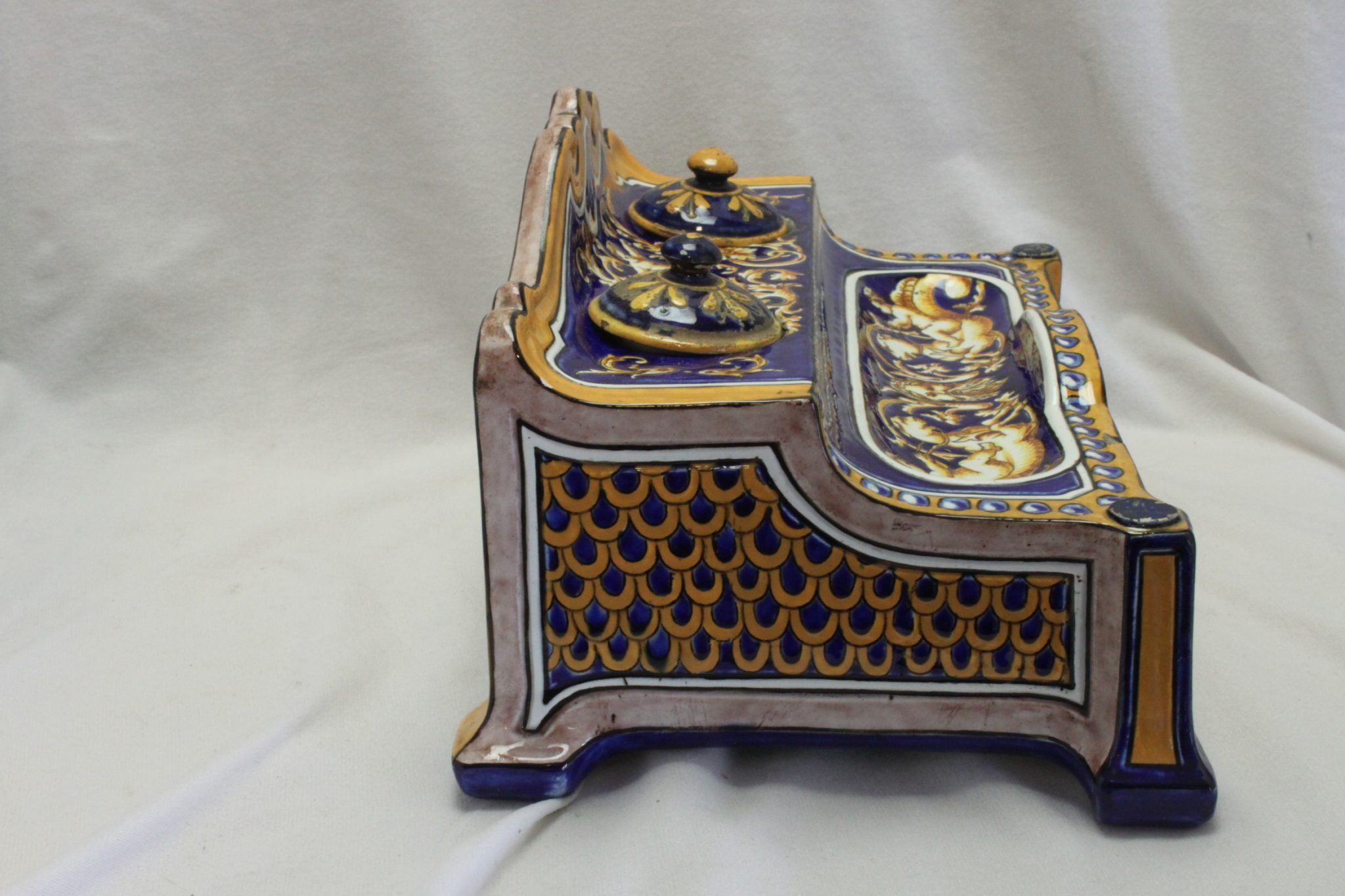Hand painted Gien inkstand