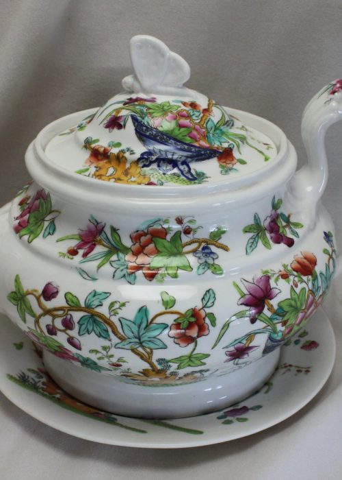 Ridgway hand coloured porcelain teapot and stand China Rose Antiques