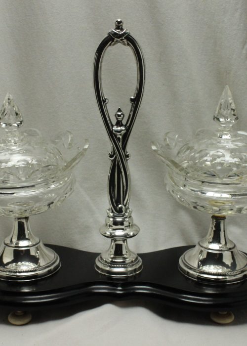 Dutch glass and silver sweetmeats set on stand