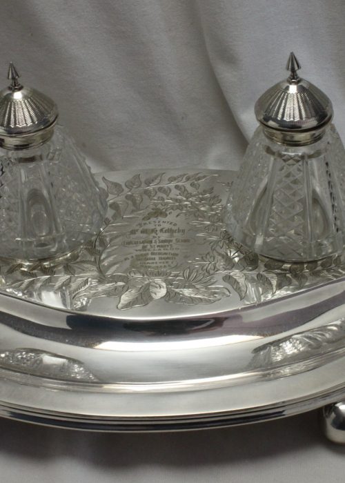 Engraved EP and glass inkstand