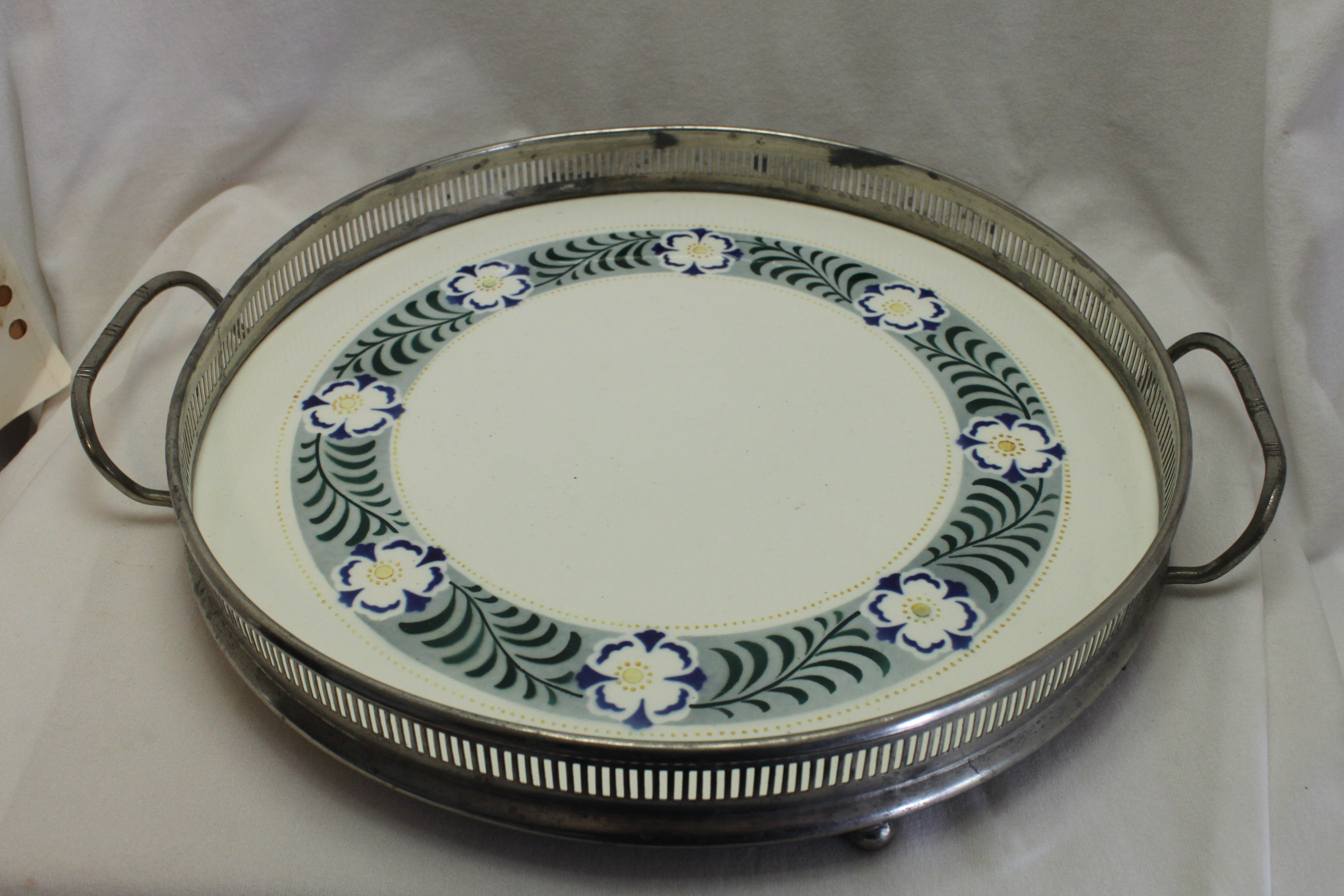 Ceramic tile tray in EP mount China Rose Antiques