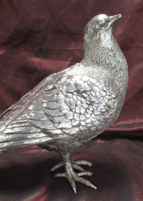 Large silver plated pigeon table ornament
