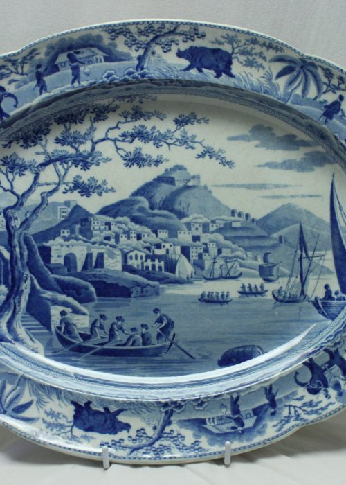 Spode blue and white platter Principal entrance to the harbour of Cacamo