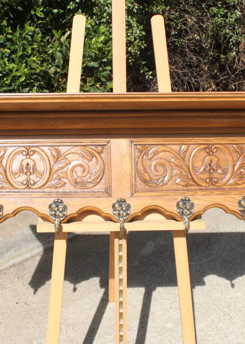 French carved oak coat rack with plate shelf